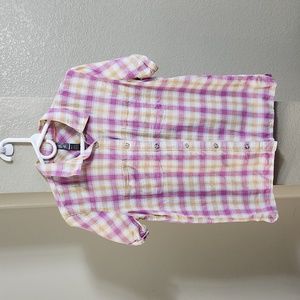 Mountain Hardwear Women's Pink Plaid Linen Blend Button Up Short Sleeve …